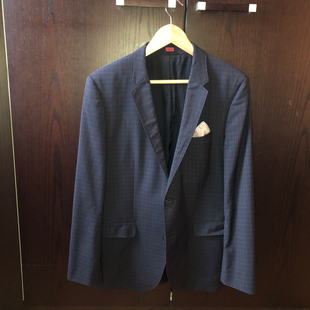 Hugo Boss Aeris $400 Trim Fit Check Sport Coat Black Blue Gray 100% Wool 40R - Picture 1 of 9